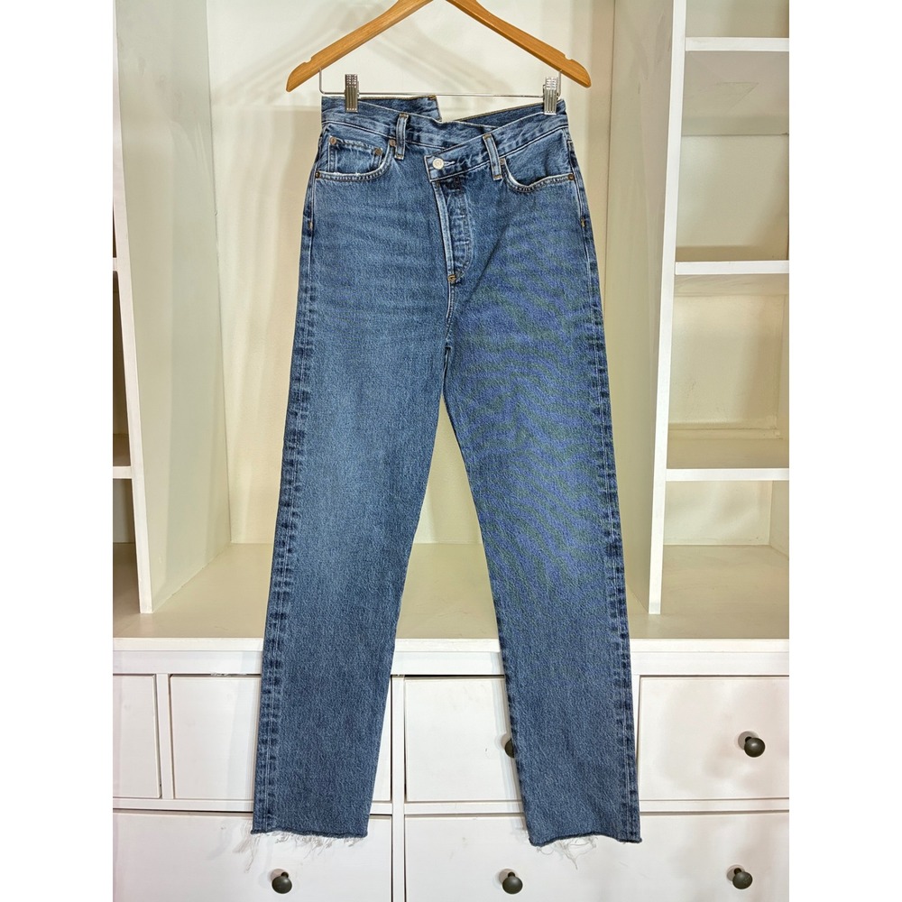 AGOLDE Criss Cross Straight Jeans Women 25 Blue High Rise Organic Cotton Denim